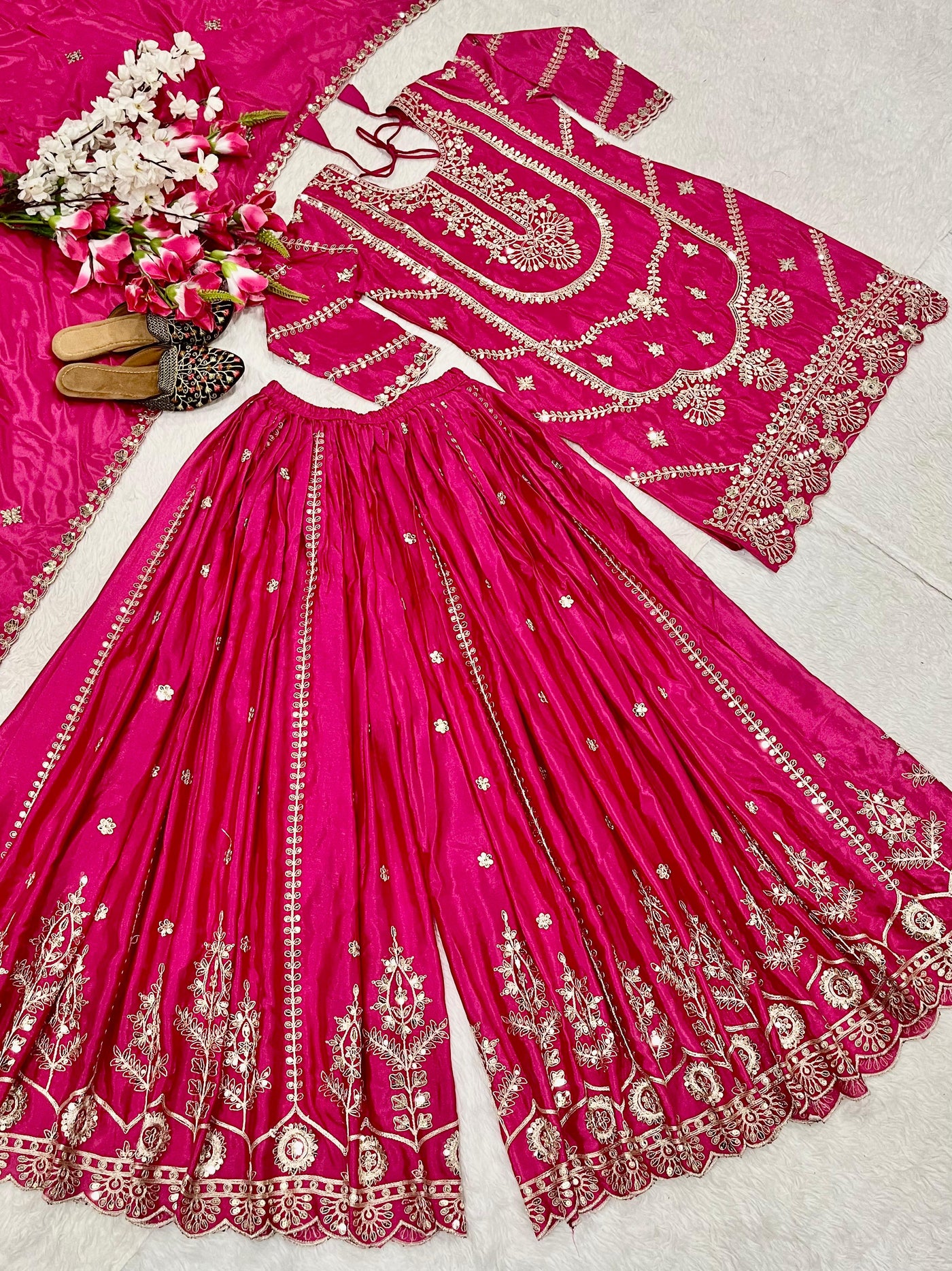 Chinnon Silk With Heavy Embroidery Coding Sequence Work With Full Embroidery Sleeve