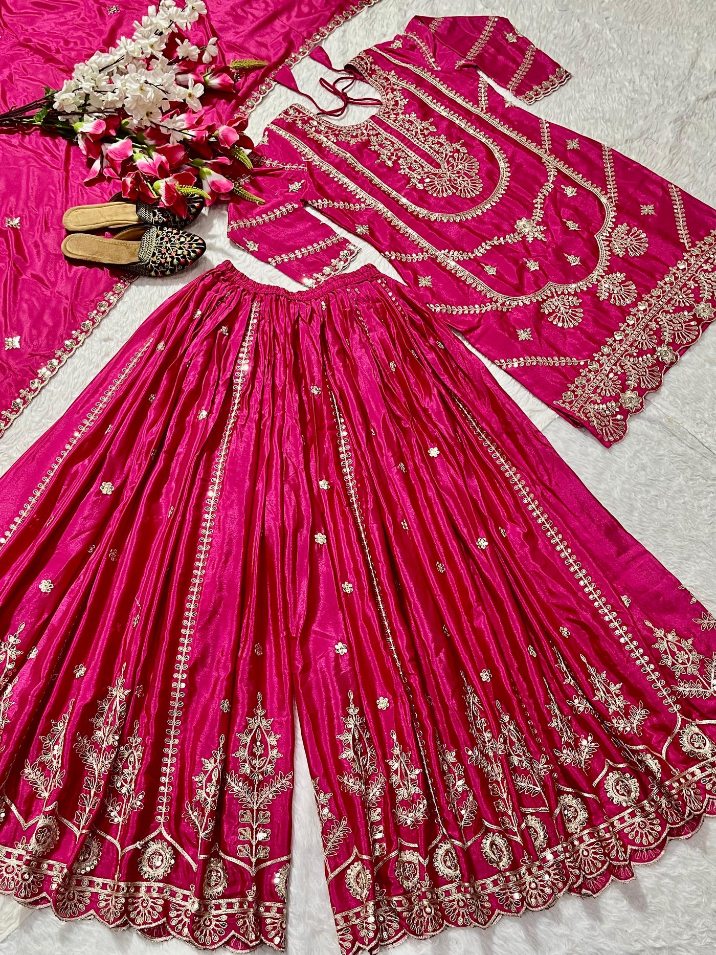 Chinnon Silk With Heavy Embroidery Coding Sequence Work With Full Embroidery Sleeve