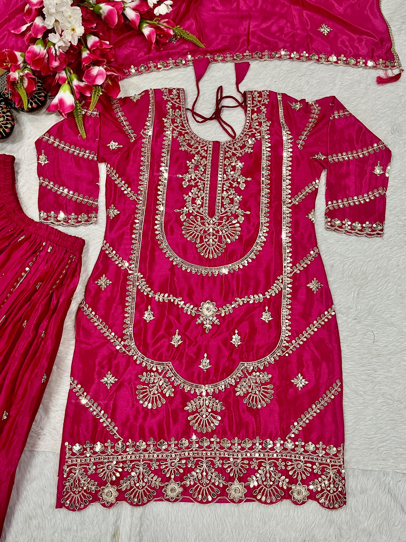 Chinnon Silk With Heavy Embroidery Coding Sequence Work With Full Embroidery Sleeve