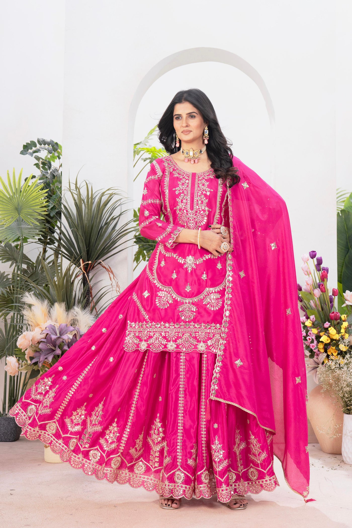 Chinnon Silk With Heavy Embroidery Coding Sequence Work With Full Embroidery Sleeve