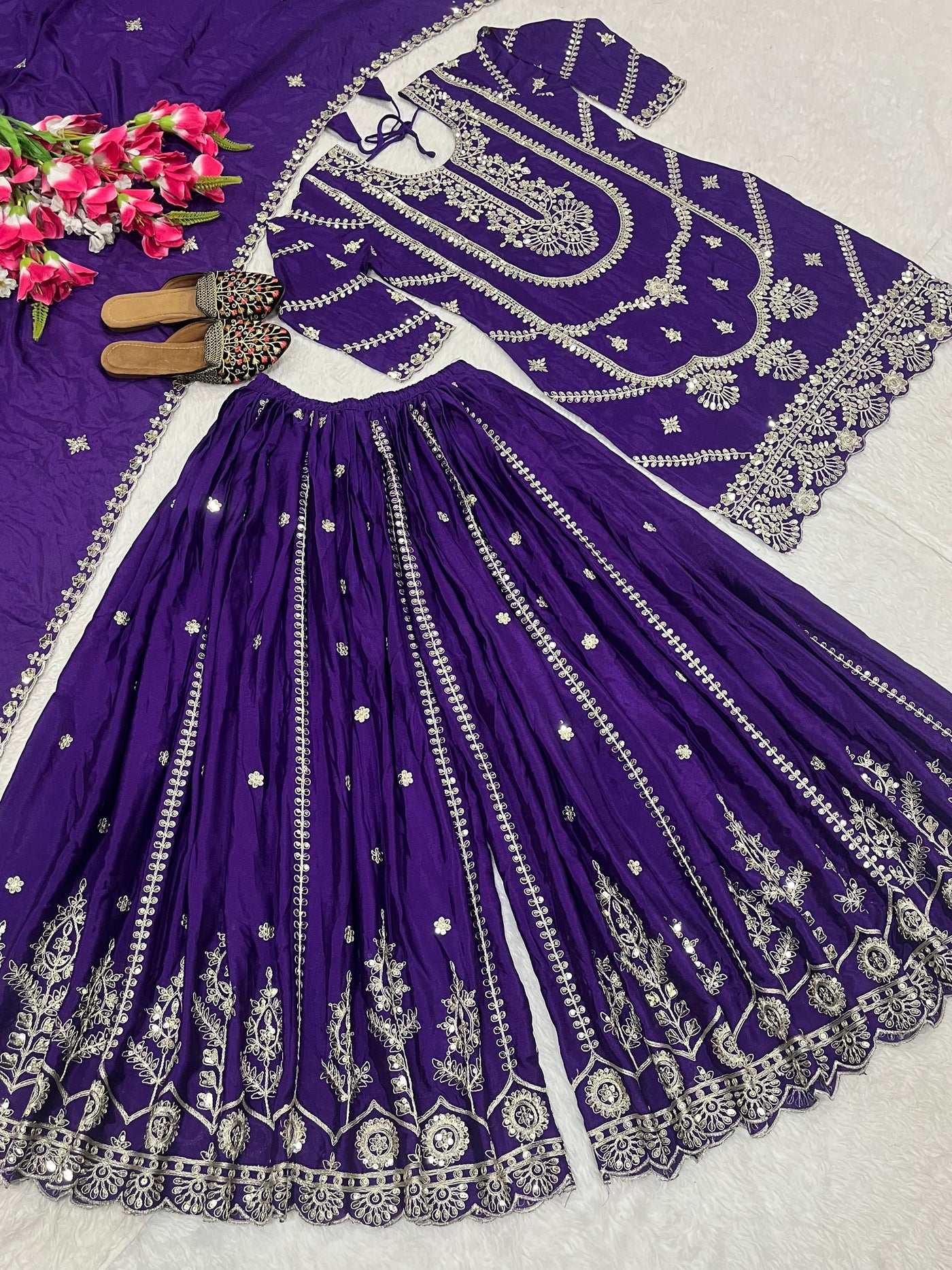 Chinnon Silk With Heavy Embroidery Coding Sequence Work With Full Embroidery Sleeve